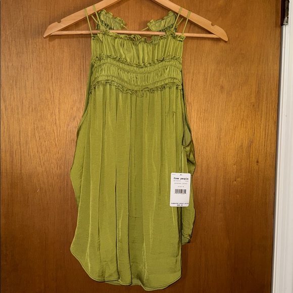 •FREE PEOPLE•NWT GRASSES GREEN “MY OH MY”SMOCK NECKLINE KEYHOLE BLOUSE MEDIUM - Picture 9 of 16